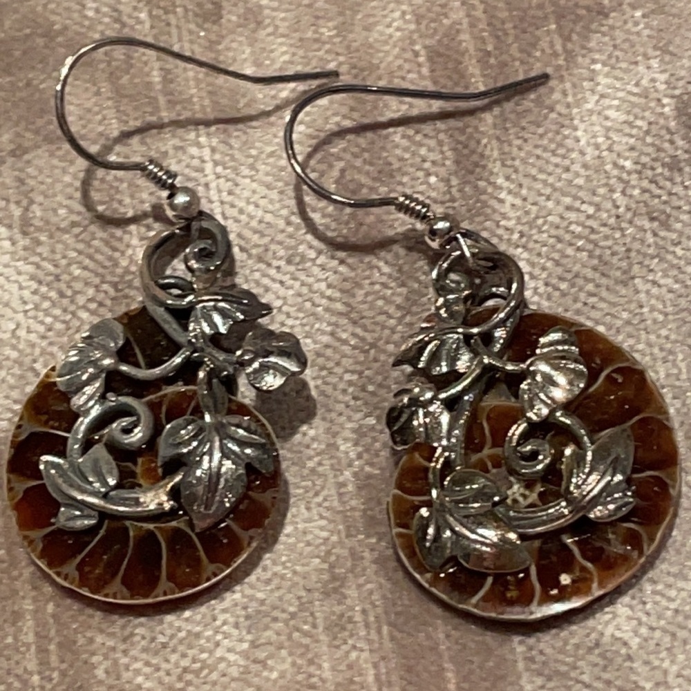 Ammonite Earrings 925 Sterling Silver Nwots 60$